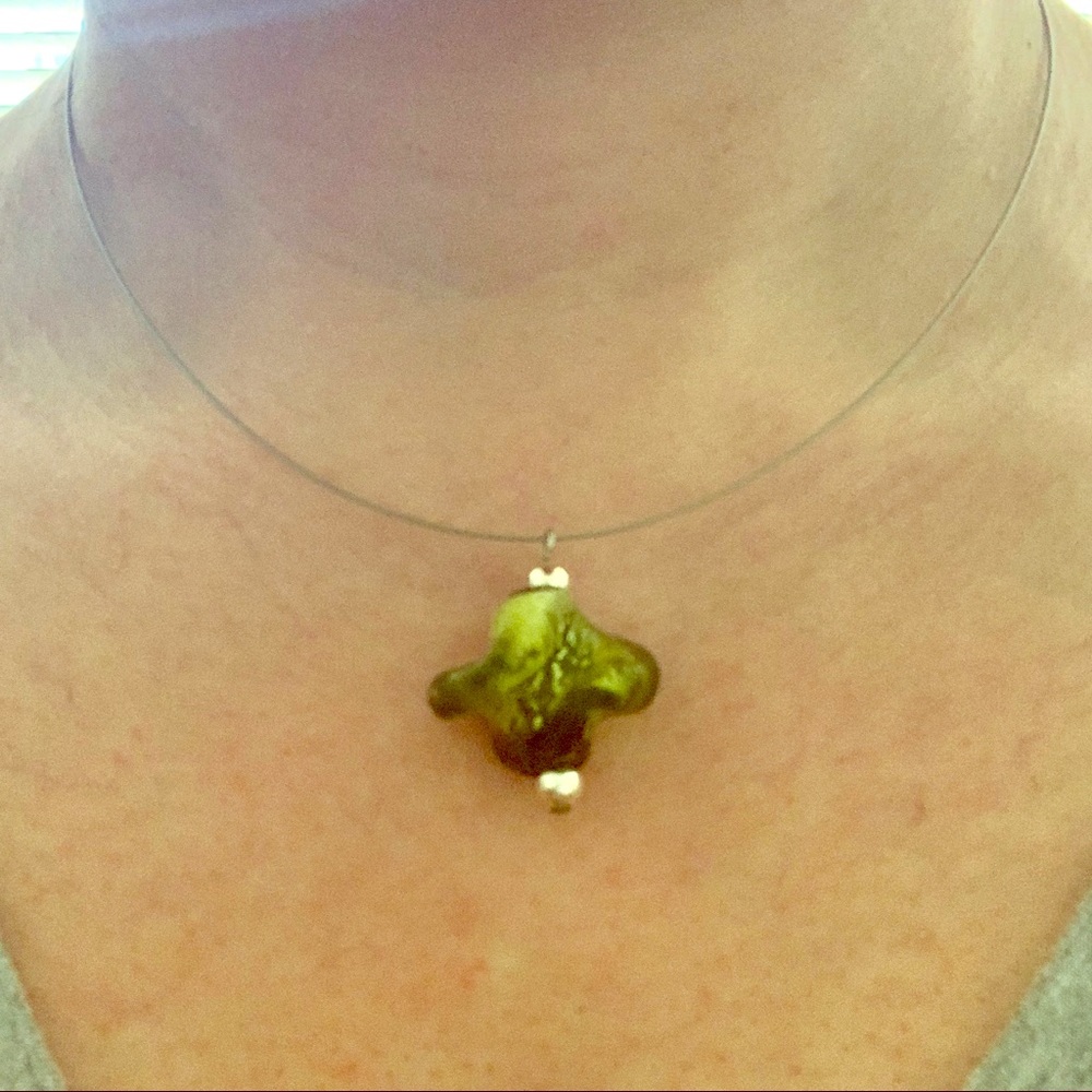 Italian 3D blown glass on steel wire necklace